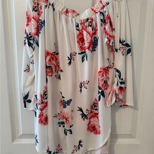 Tickled Teal Floral Off-Shoulder Blouse - Red and Blue
